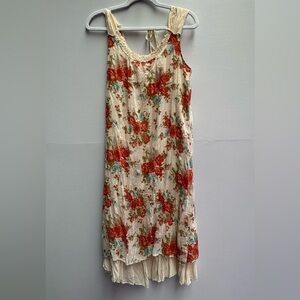 Vintage Cream Red Floral Sleeveless Maxi Sundress XS S